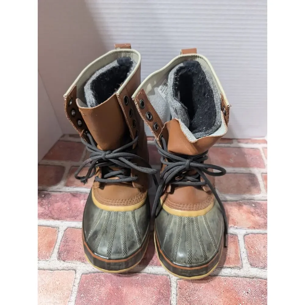 SOREL 1964 Premium Leather WATERPROOF Insulated Snow Boots Mens US Sz 8 TAN